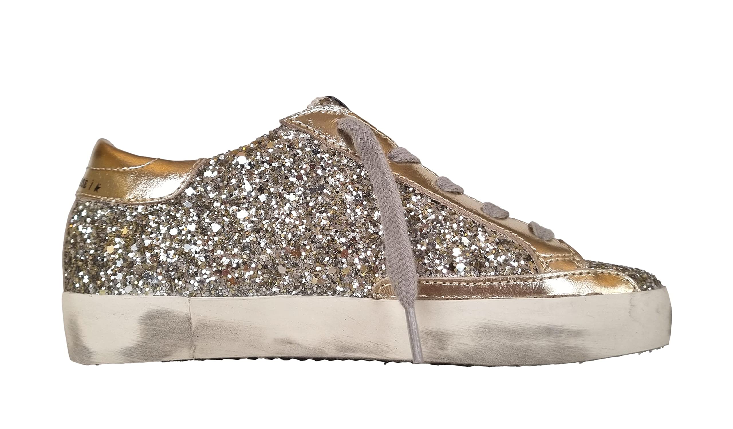 Golden Goose Chaussures Fille Cuir Vintage et Glitter GYF00101.F002840.65157 Platine