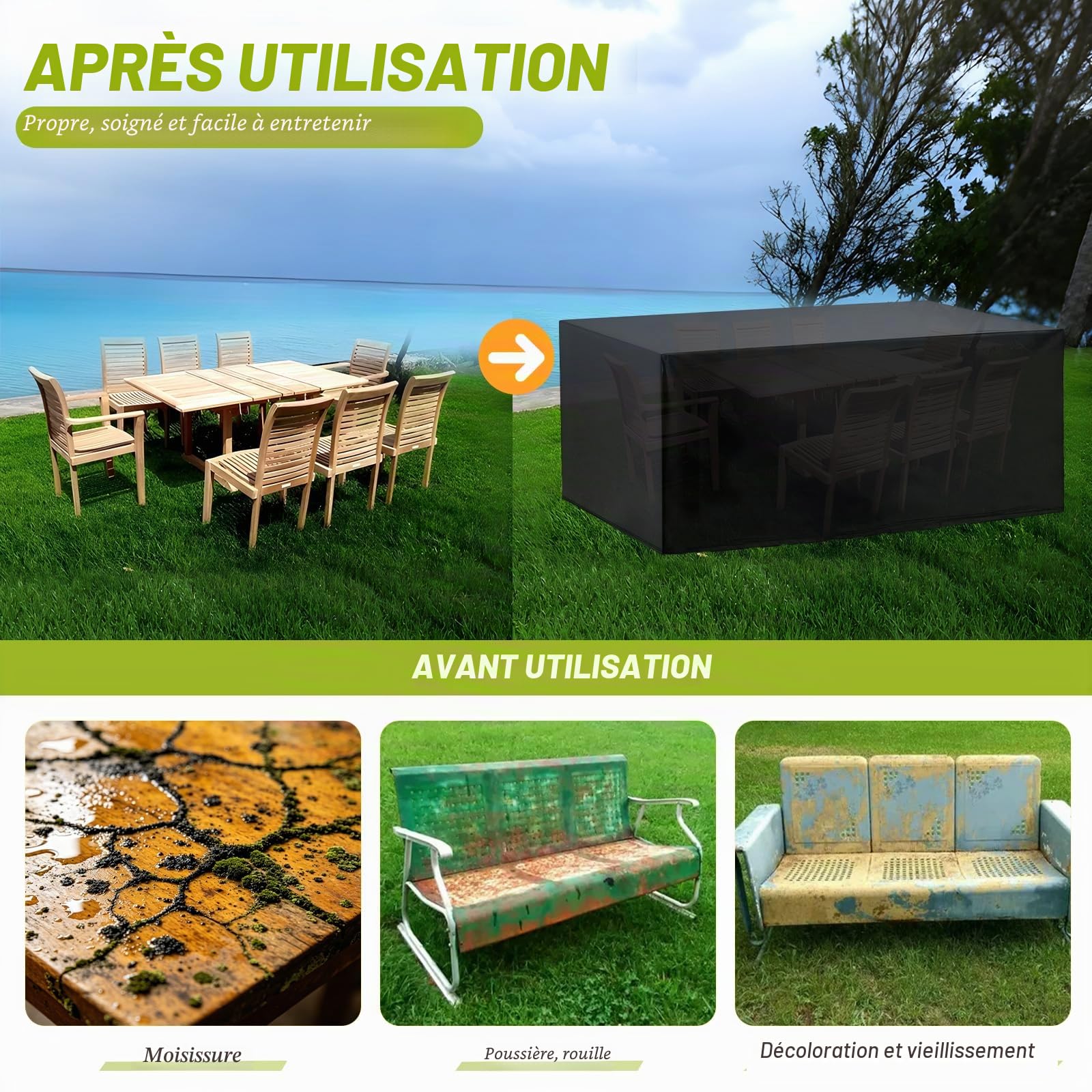Housse de Table de Jardin Imperméable 420D Oxford 242x182x100cm