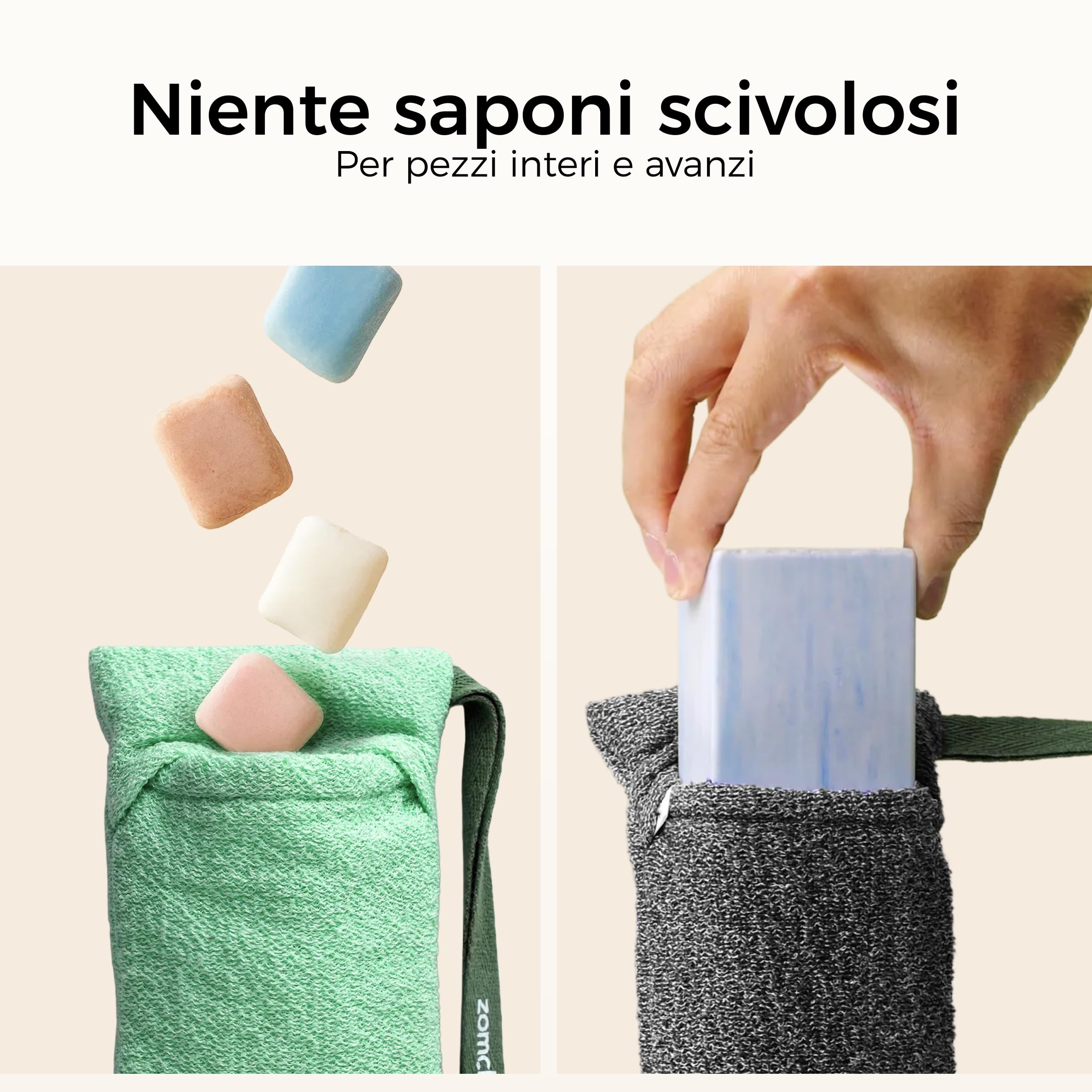 ZOMCHI Confezione da 3 Sacchetti di sapone esfoliante, Spugna esfoliante per il corpo, Contenitori per saponette, Sacchetto per saponette per esfoliazione profonda