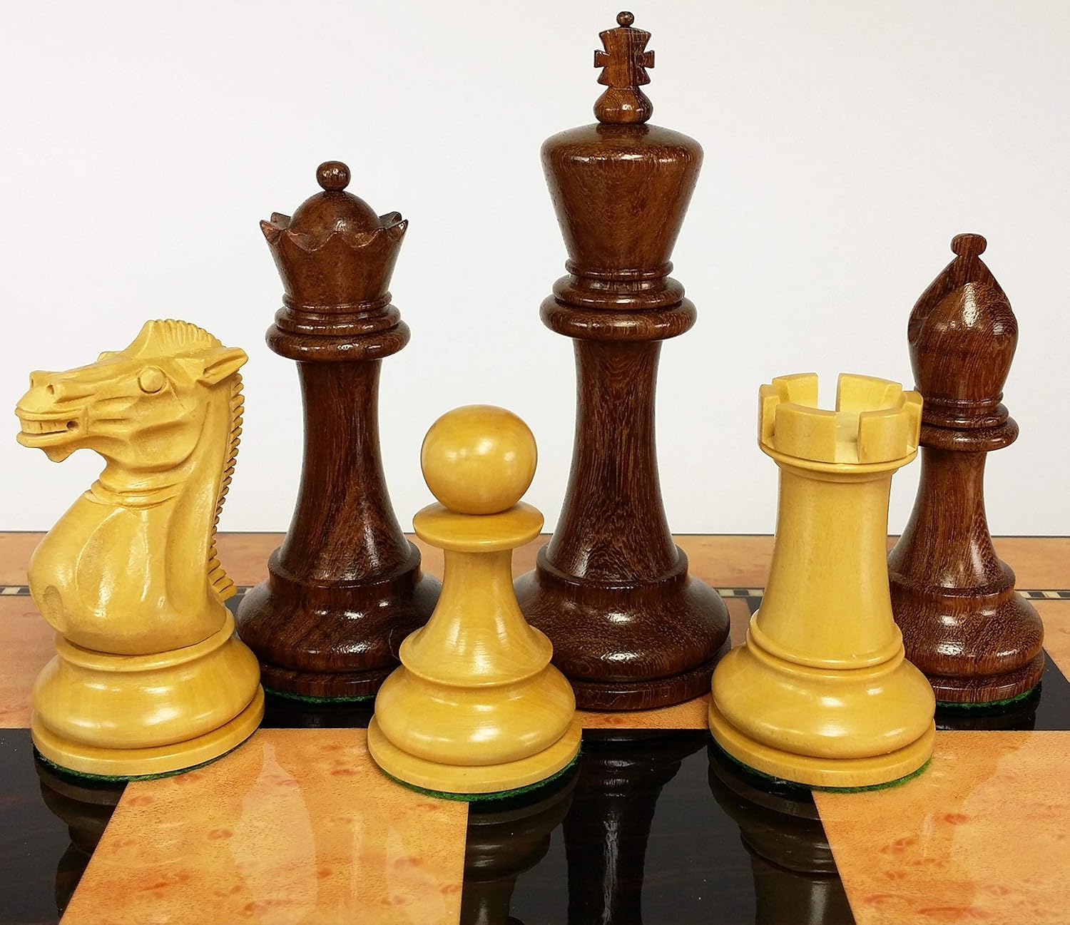 Acacia and Boxwood 4 5/8 Inch King Double Queens Anderssen Staunton Chess Men Set - NO Board or Storage