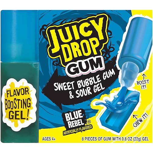 Miniatura 8 de Juicy Drop Gum - Paquete de 16 unidades con 8 gomas de mascar dulces y aplicador de gel agrio, variedad de caramelos agridulces en sabores surtidos