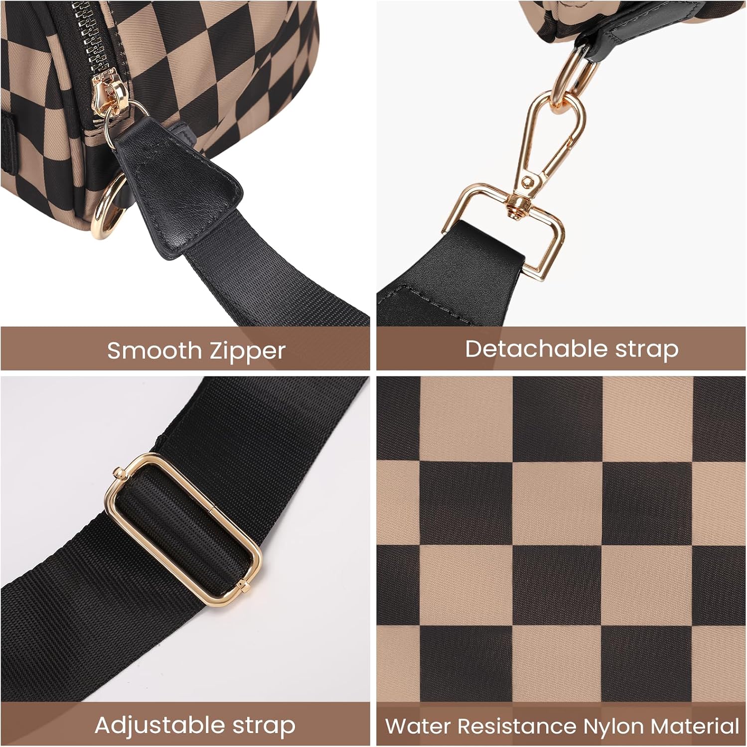 Checkered Bum Bag - Cross Body Bum Bag for Woman Checkered Fanny Pack Large Checker Belt Purse (A02 Khaki) - Image 5