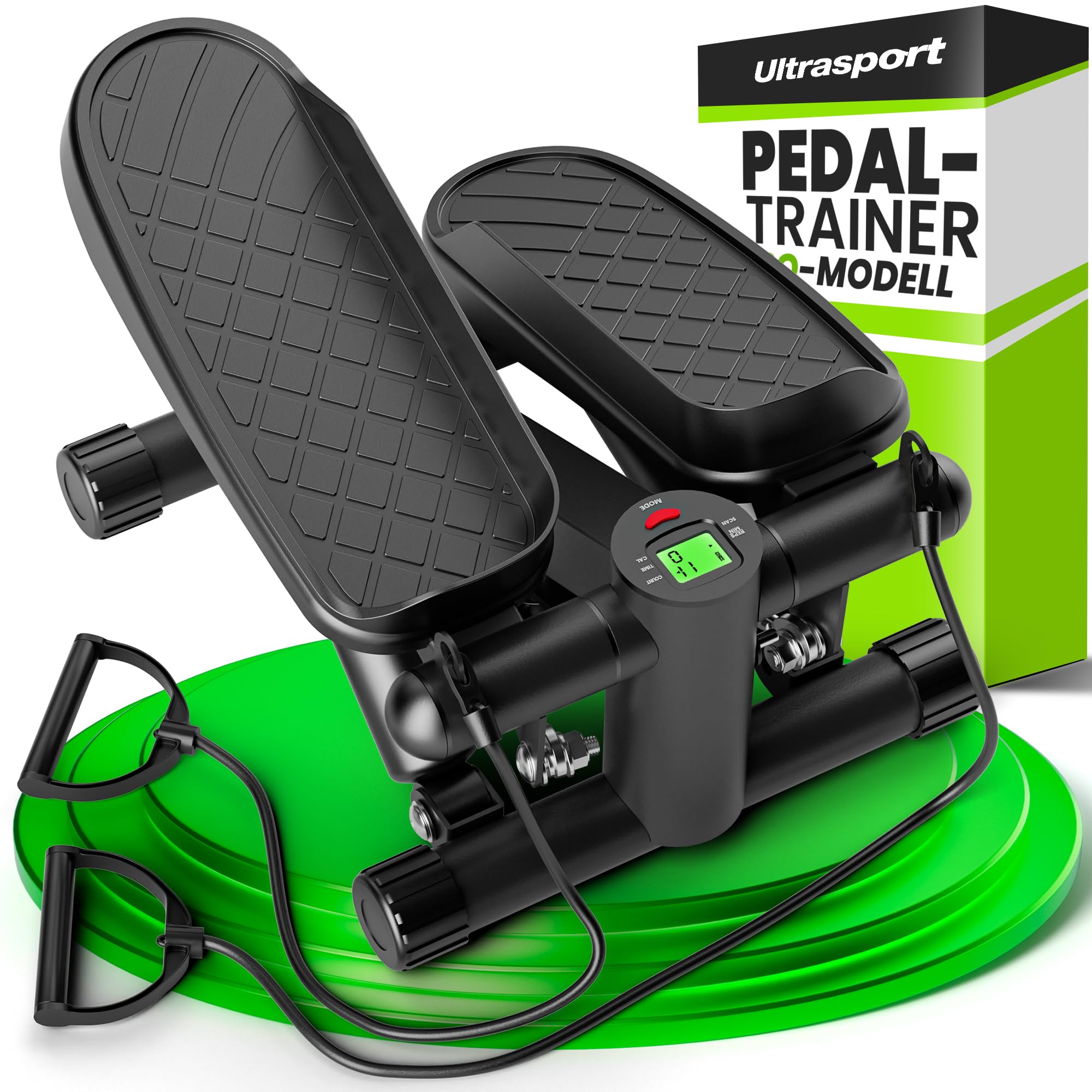 Ultrasport 2-in1 Premium Mini Stepper with Resistance Bands I Fitness Steppers for Exercise Workout with Non-Slip Pedals and LCD Monitor, Exercise Stepper for Home Full Body Cardio Training, Up Down