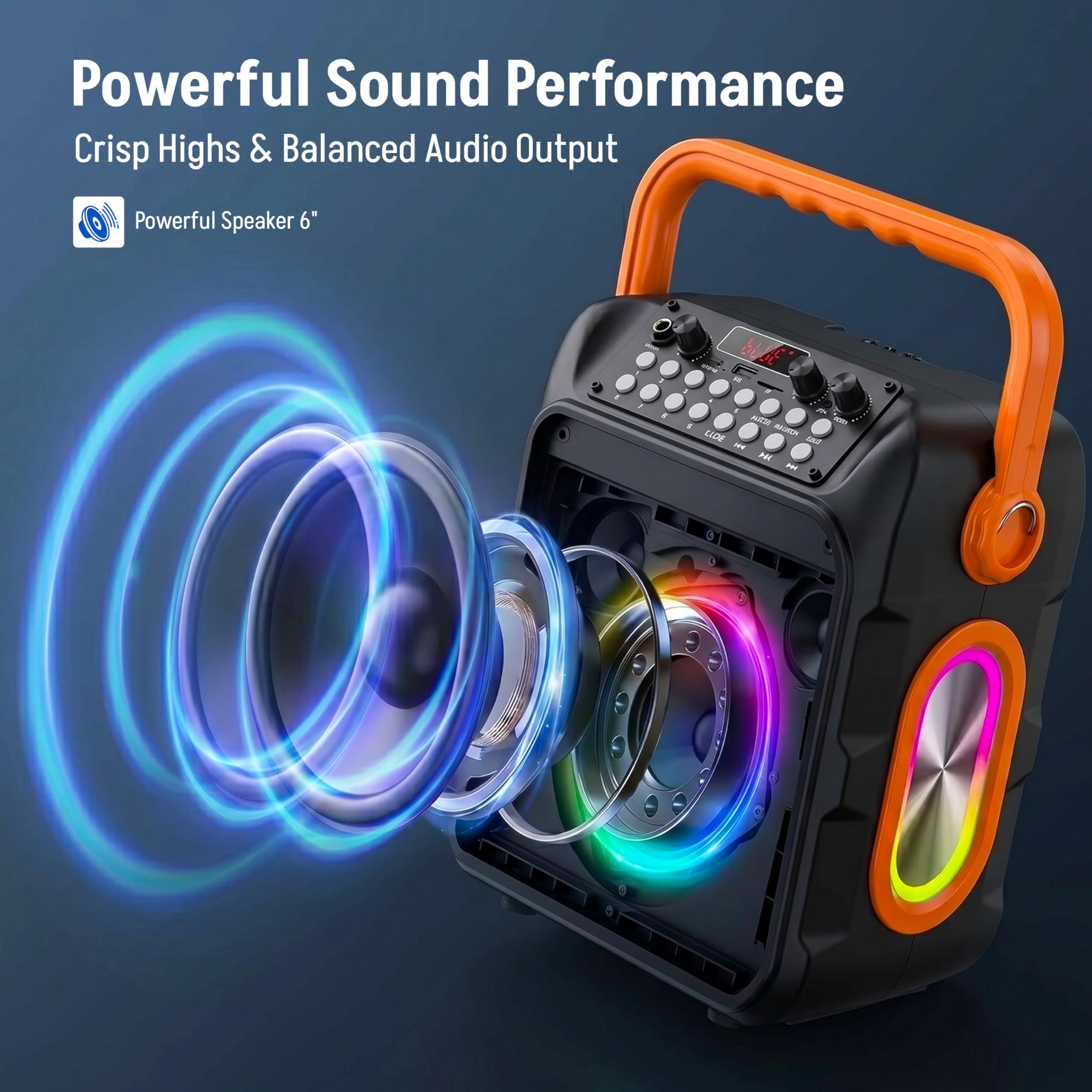 Karaoke-Maschine mit 2 wiederaufladbaren drahtlosen Mikrofonen, 30W Bluetooth 5.3 Lautsprecher, PA-System mit Bass/Treble/Echo, unterstützt USB/TF/AUX/TWS für Home Party