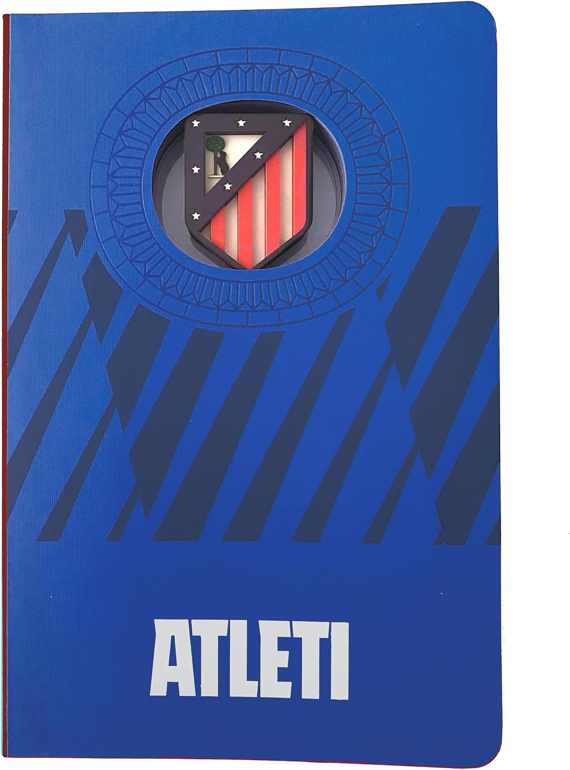Notatnik Atlético de Madrid z logo 3D oprawiony z materiałowym tyłem i wysokiej jakości wykończeniem 120 pustych stron Kolor niebieski Format A5
