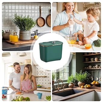 Garbage Can Wall Mounted - Compost Bin Small Trash Can with Lid,7L Waste Basket Space-Saving Container with Bags, Dustbin - for Under Sink, Cupboard, Cabinet, Counter