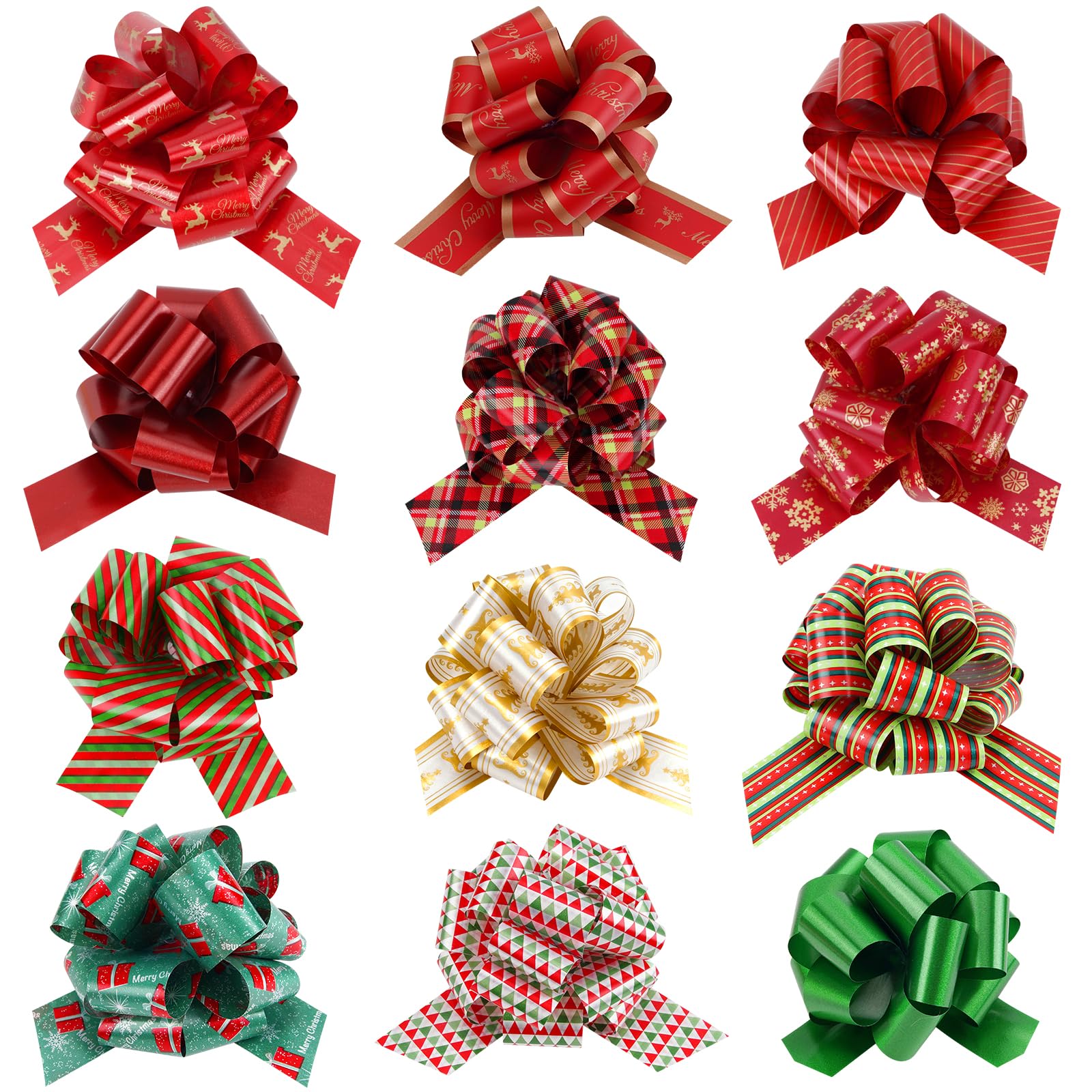 24 Pcs Christmas Pull Bows Large Xmas Gift Wrapping Bows with Ribbon