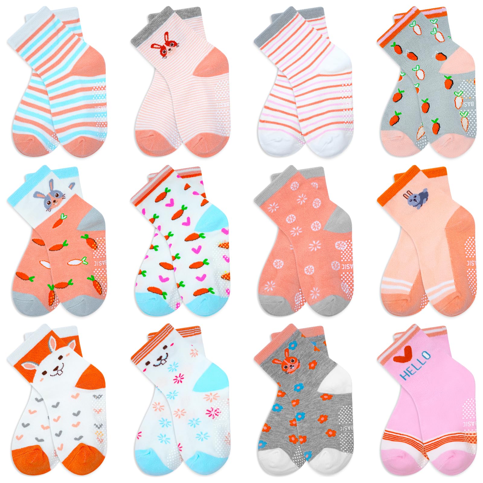 ELUTONG Toddler Baby Grip Socks-Cute Kid's Non Slip Socks-12 Pairs Of Baby’s Socks Suitable Baby Kids Aged 1-7 Years — view 14