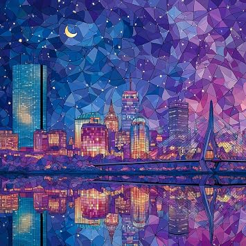 Bgraamiens 1000 Piece Jigsaw Puzzles for Adults Boston Skyline at Night Vibrant City Lights with Reflections Challenging Urban Gift for Puzzle Lovers
