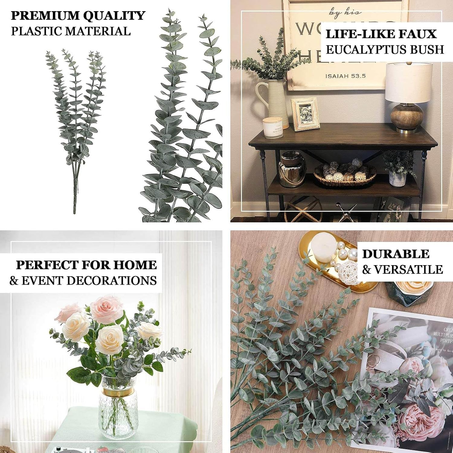 Efavormart 6 Pack 17 Inch Faux Eucalyptus Bushes - Frosted Green Artificial Greenery Sprays for Bulk Floral Arrangements and Multi-Vase Home Styling