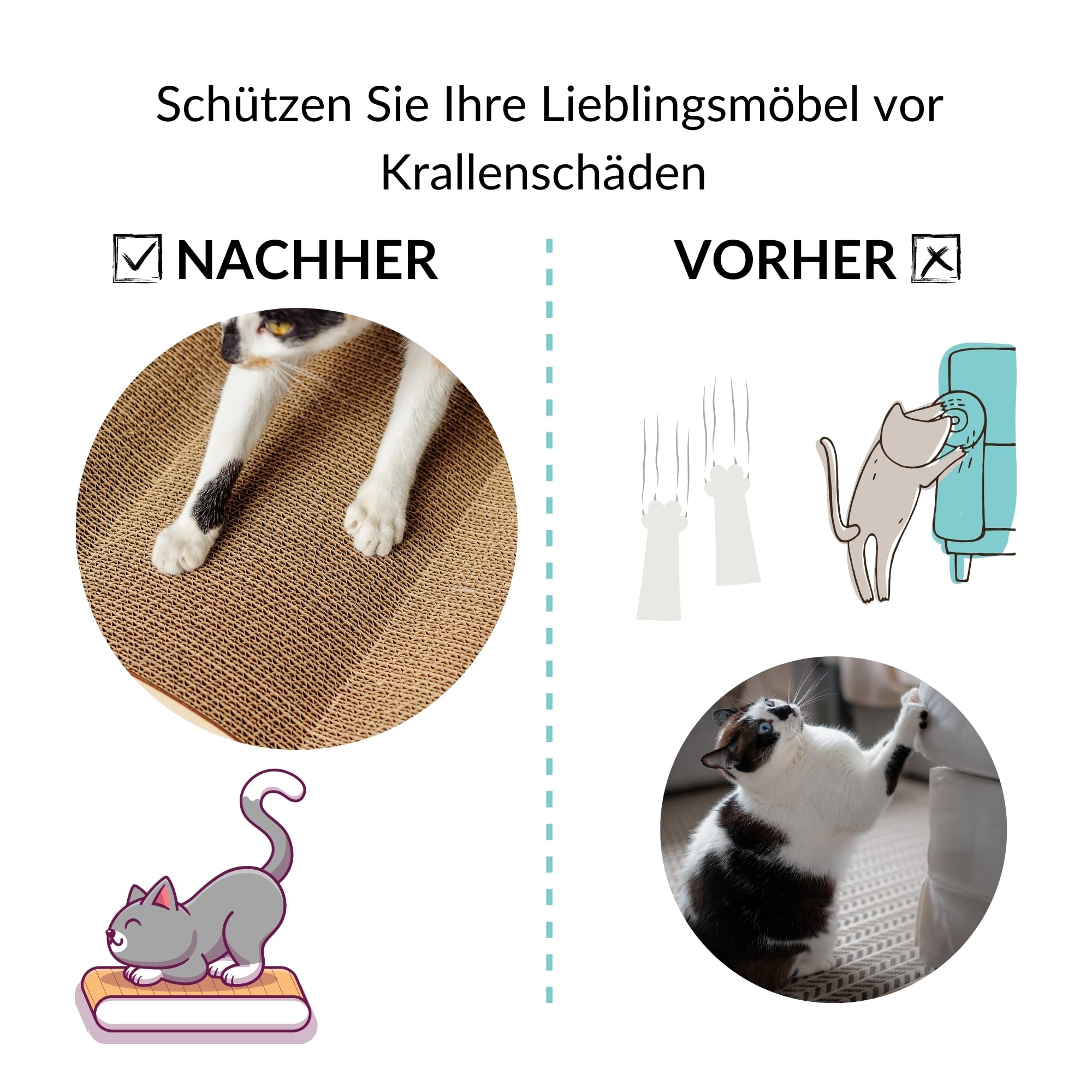 Katzen Kratzbrett | Kratzpappe mit Sperrholz 2in1 Katzenhaus | Natürliche Kratzbretter | Robuste Kratzmöbel Katze | Kratzbaum | Hochwertige Pappe | Groß 37 x 36 x 23 cm