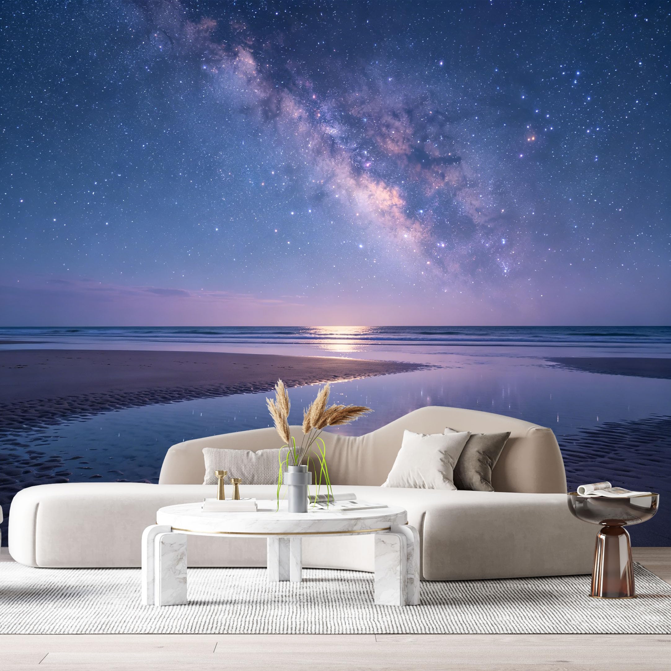 Custom Size Wall Murals Milky Way Galaxy Ocean Coastal Landscape Night Sky Reflections SelfAdhesive Wall Fabric Removable Large Wallpaper for Photo Living Room