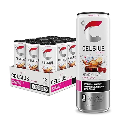 CELSIUS Sparkling Cherry Cola, Sugar Free Energy Drink, 12 Fl Oz (Pack of 12) - Cherry Cola
