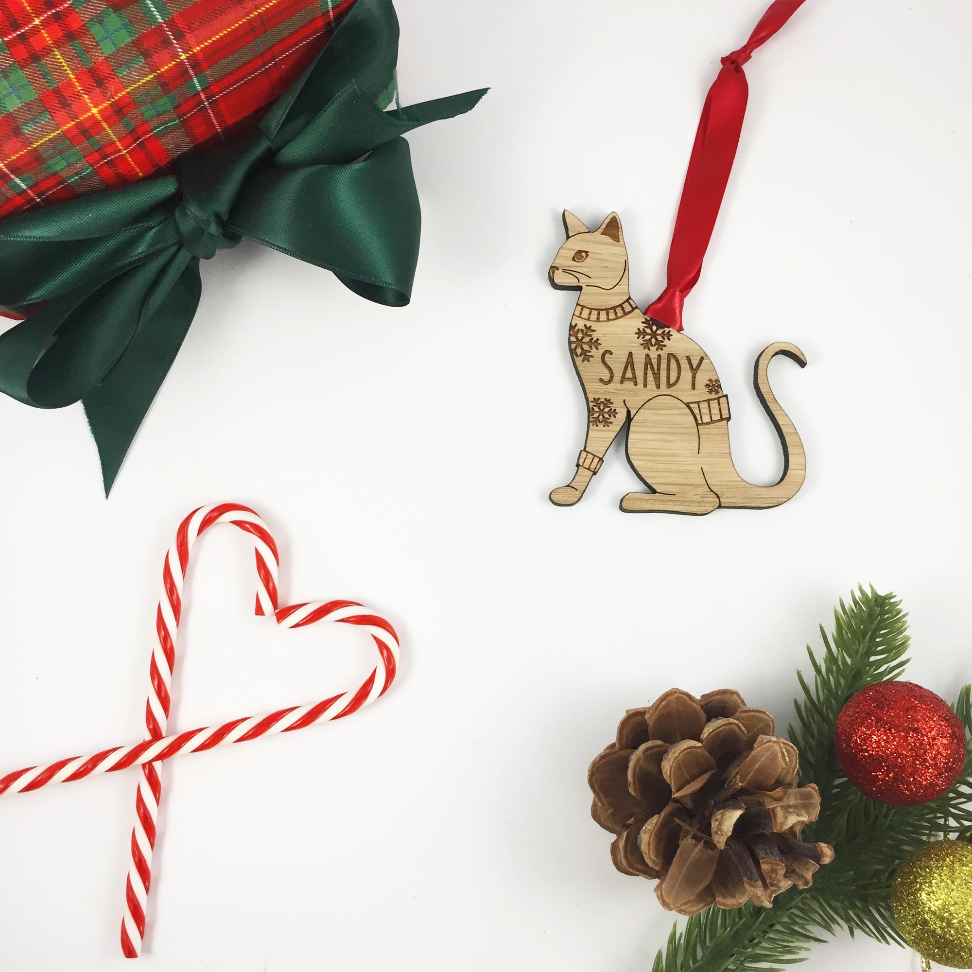 Personalised Siamese Cat Tree Bauble Decoration Ornament Kitten Wooden Christmas Jumper Customised