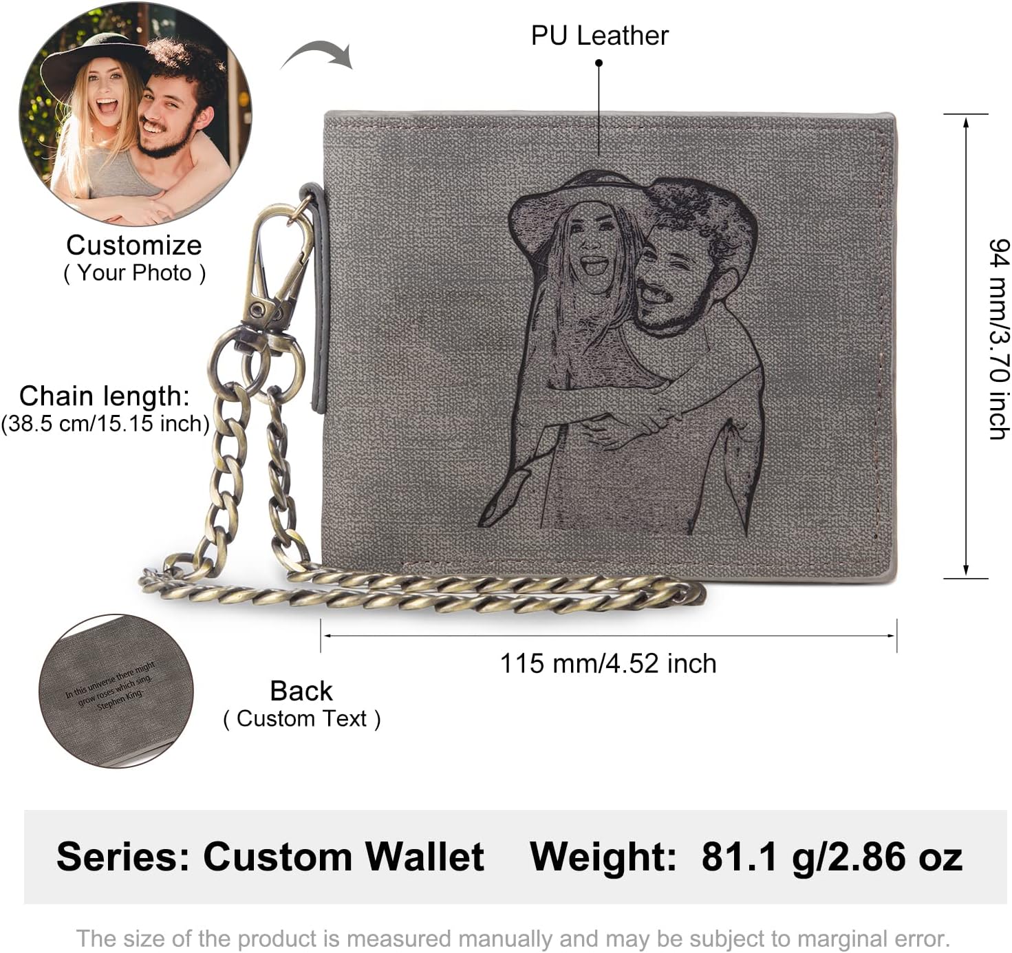 Dad Wallets Father's Day Gifts Personalized Photo Wallet for Men Initial Monogram Name Wallet Custom Picture Leather Slim Bifold Wallet Father Day for Grandpa Husband
