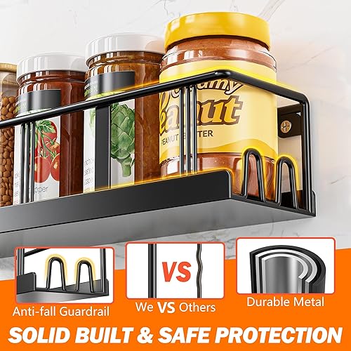 Miniatura 4 de Estante de especias montado en la pared, paquete de 3, organizador de especias que ahorra espacio para tarros de especias y condimentos, organizador