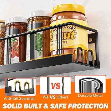 Bunoxea Spice Rack wall mounted, Space-Saving Spice Organizer for Spice Jars and Seasonings,Screw or Adhesive Hanging Spice Rack Organizer for Your Kitchen Cabinet,or Pantry Door