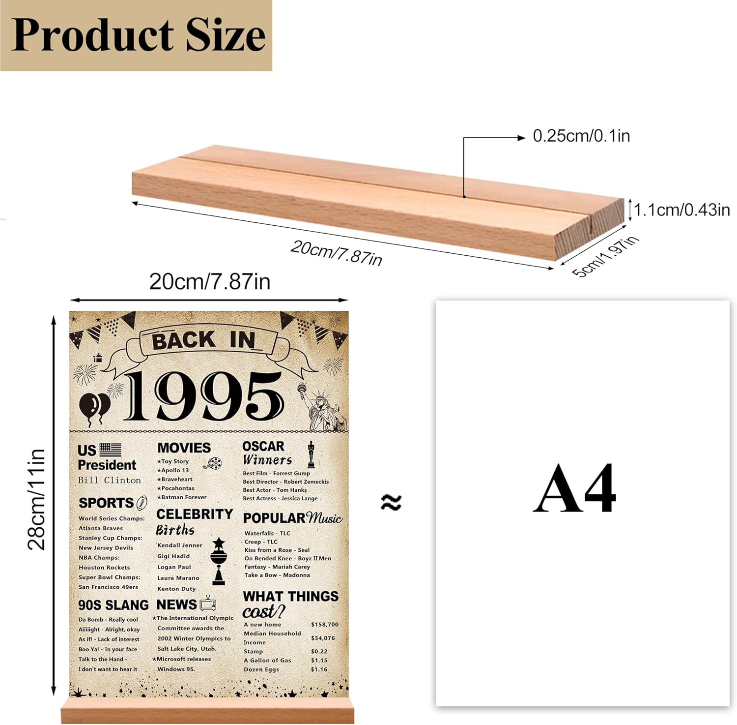 DARUNAXY 31st Birthday Party Decorations, Vintage Back in 1995 Poster Acrylic Sign with Stand 31 Year Old Party Supplies for Men& Women Vintage 1995 Table Decor 31st Anniversary Class Reunion Gifts - Image 2