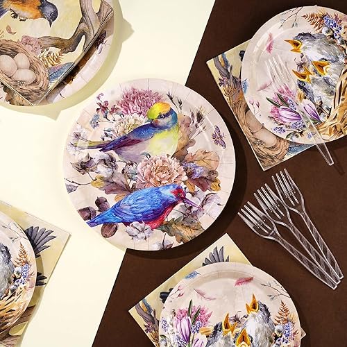 Miniatura 4 de 96 piezas de decoración de fiesta de pájaros, platos de fiesta de pájaros, servilletas, tenedores, juego de vajilla para fiesta de cumpleaños