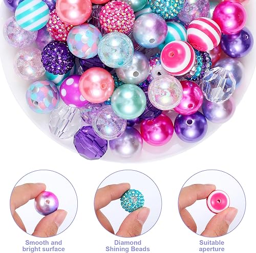 Miniatura 4 de Riceshoot Juego de 100 cuentas de goma de mascar de sirena de 0.787 pulgadas (0.787 in), cuentas gruesas de colores, perlas grandes, cuentas