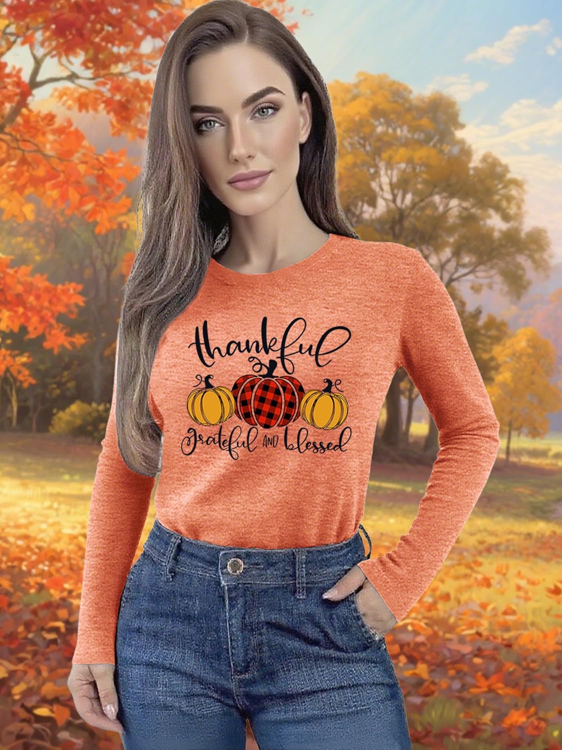Thanksgiving Shirts for Women: Thankful Grateful Blessed Pumpkin T-Shirts Fall Long Sleeve Pullover Tops - Image 4
