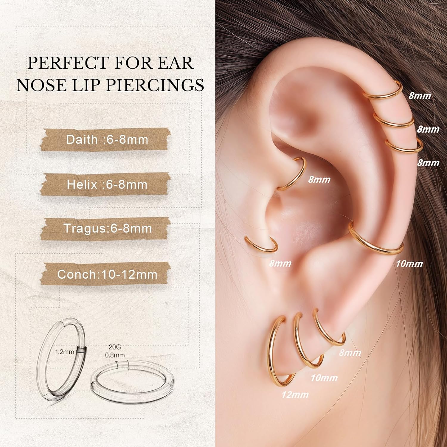 Limerencia Small Hoop Earrings for Women, Hypoallergenic Titanium Huggie Hoop Earrings Set G23 Piercings Cartilage Earrings Set for Women Sensitive Ears - Image 3