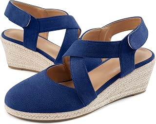Espadrilles Wedge Sandals for Women: Comfortable Closed Toe Ankle Strap Summer Dressy Platform Heels Shoes