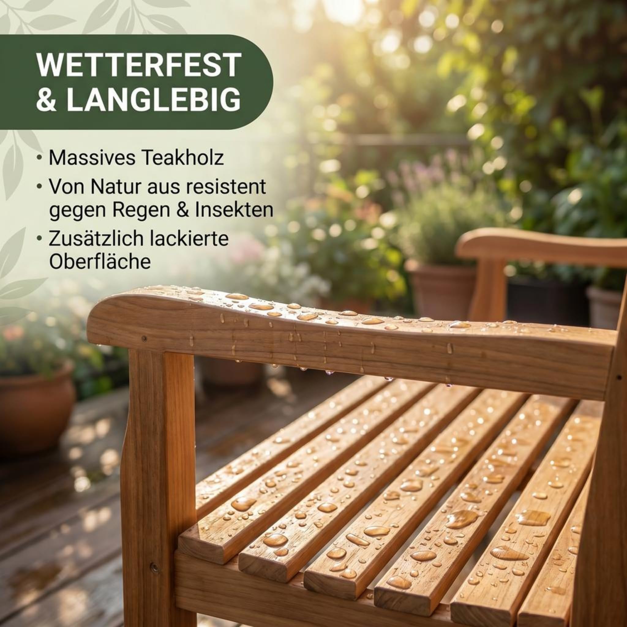 SAM Premium Gartenbank Caracas 3-Sitzer 150 cm, Gartenbank aus Teakholz massiv mit Armlehnen und Rückenlehne, wetterfeste Holzbank für Garten Terrasse Balkon, Sitzbank Massivholz lackiert