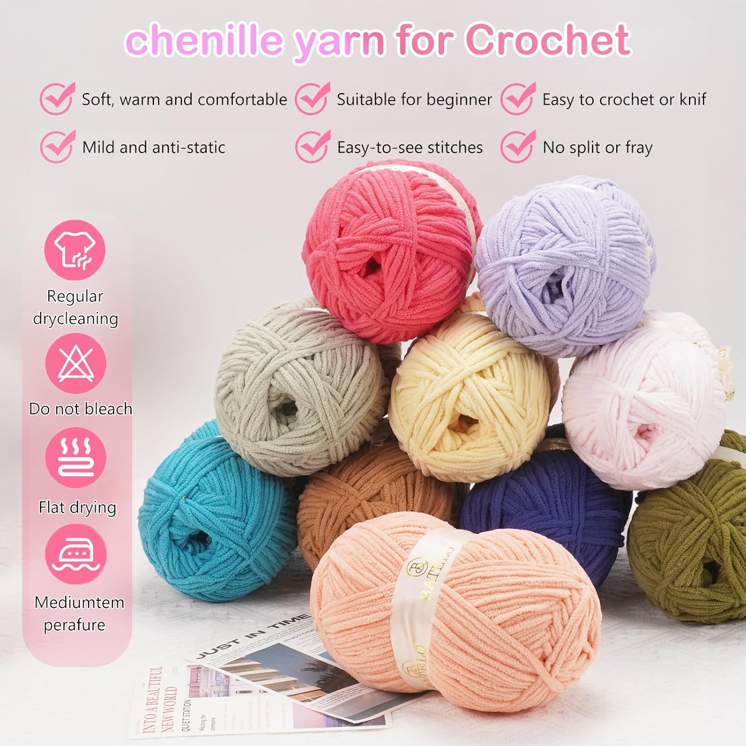 Chenille Yarn for Crocheting & Knitting 880 Yards, Soft Thick Fluffy Bulky Blanket Yarn, 4 Pack of 10.5oz(Dark Green)