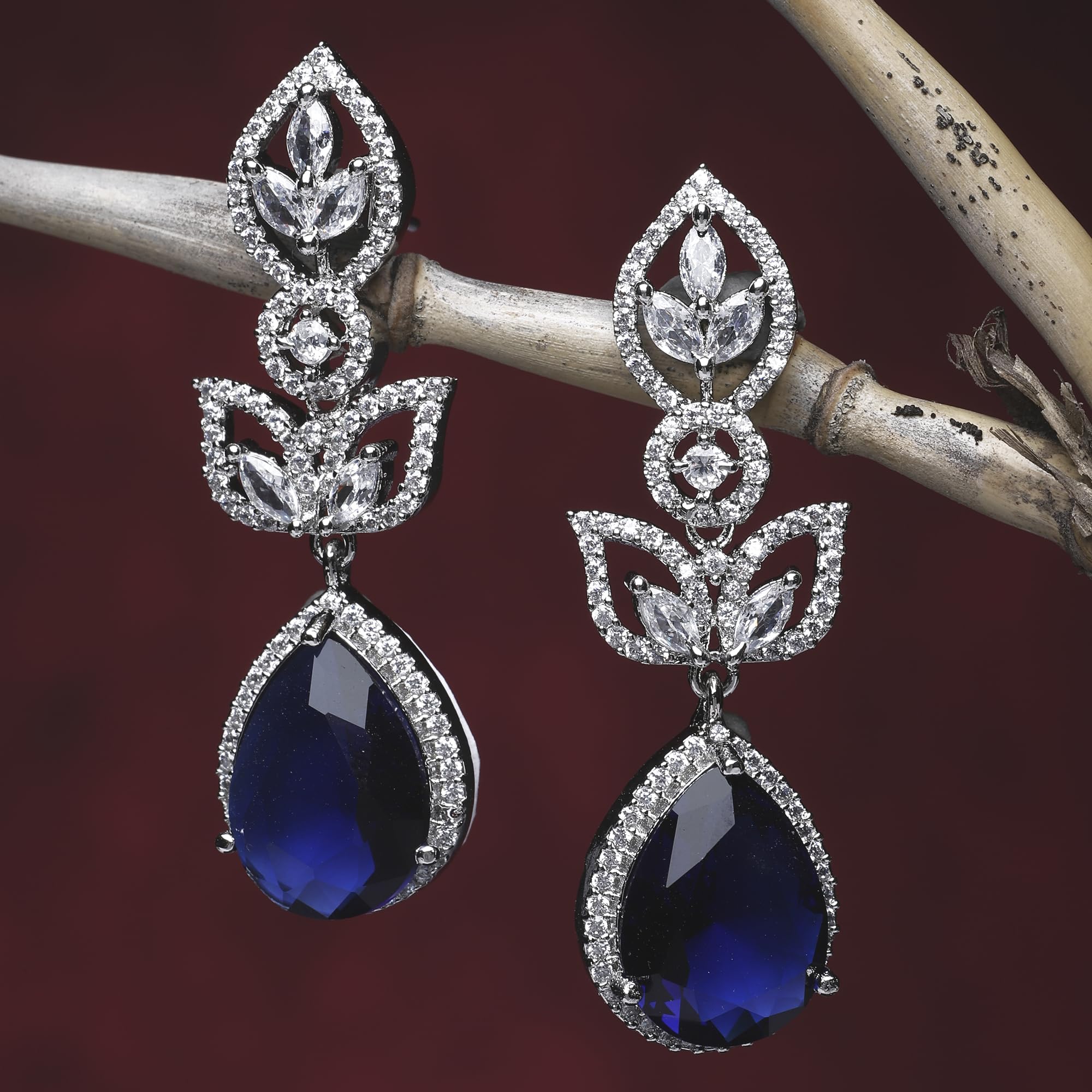 Rhodium-Plated American Diamond Drop Earrings