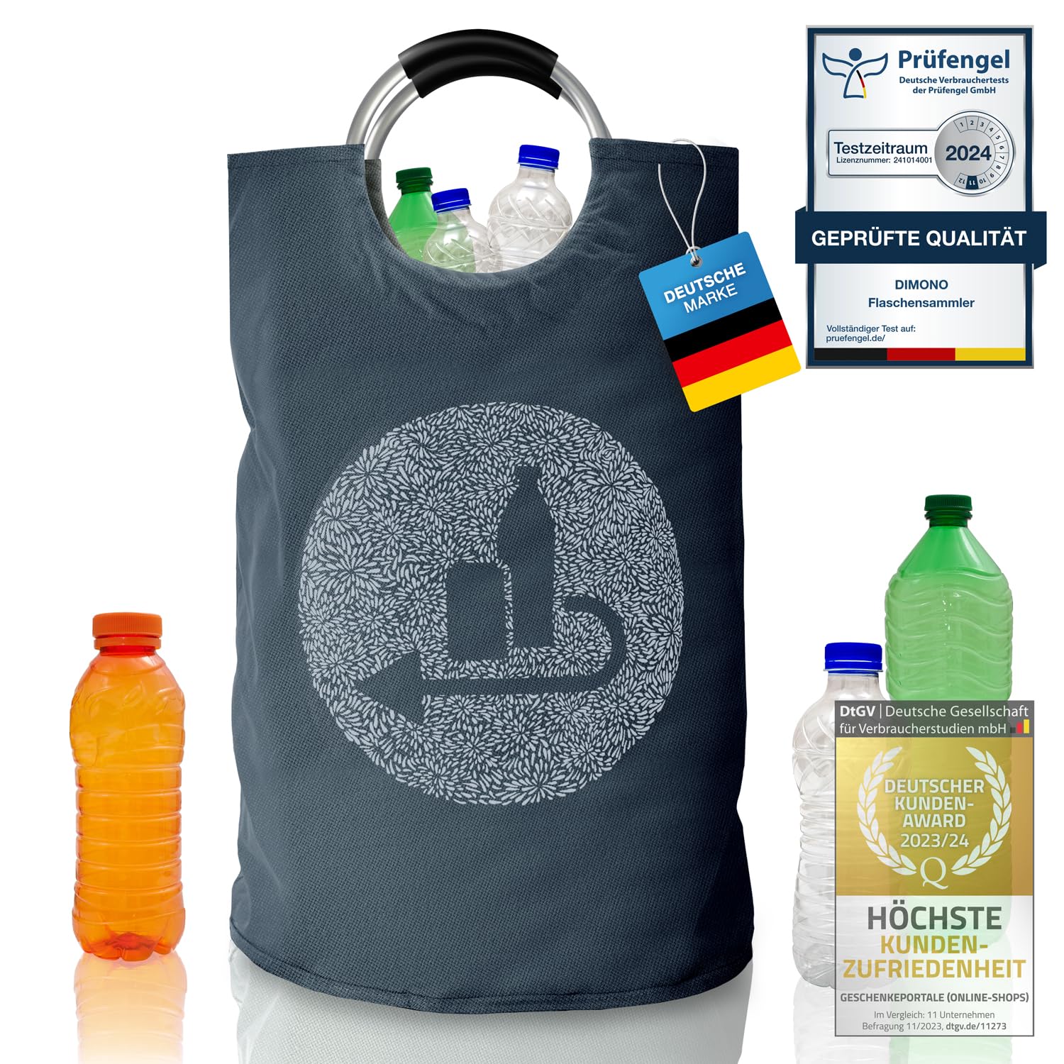 Dimono® Flaschensammler Pfandflaschen-Sammler; Recycling Pfandbehälter, Flaschenkorb & Spielzeugtaschen; Leergut-Korb, Spielzeugbeutel & Wäschekorb, Faltbarer Haushalts-Organizer uvm. (Pfandflaschen)