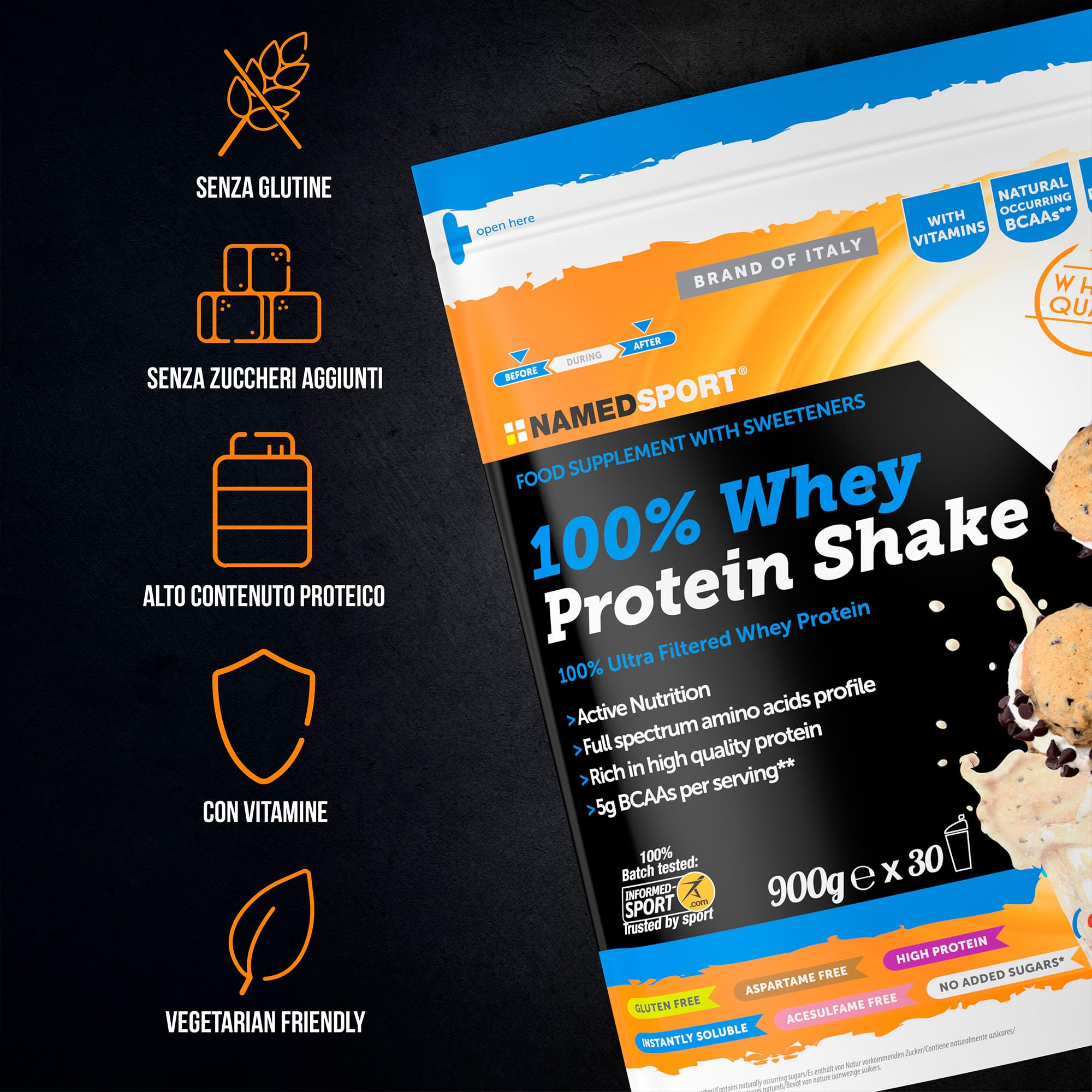 Named Sport 100% Whey Protein Shake, Biscotti e Crema - 900 Gr