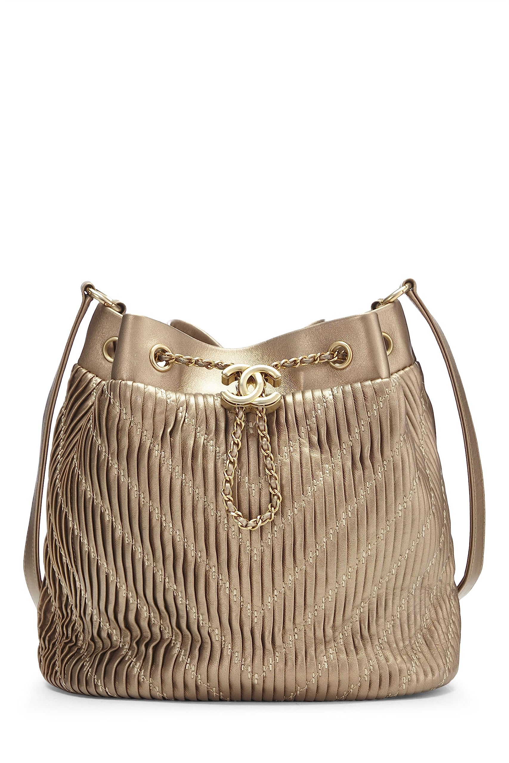 Chanel, Pre-Loved Gold Calfskin Coco Pleats Bucket Bag, Gold