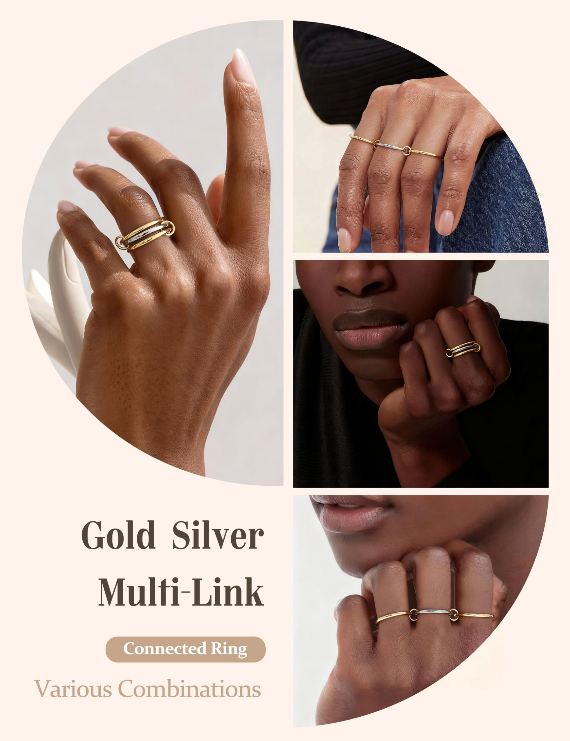 WBDWWTD KRFY Goldringe Stapelbare Ringe für Frauen Gemischte Stapelbare Ringe Set Gold- und Silber-Mehrzweck-Bänder Nicht anlaufender kubischer Zirkon Großer Silberring Daumen für Frauen