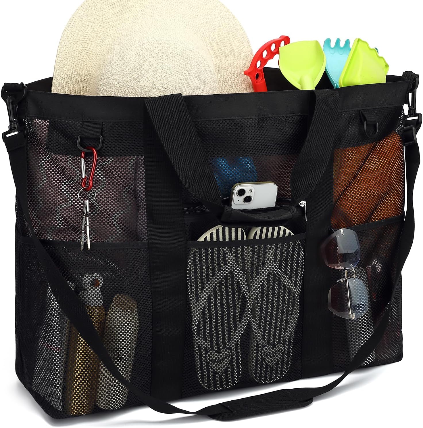 Mesh Beach Bag with Zipper, Large Beach Tote for Women, Toys Pool Swim Bag Travel Vacation Cruise Essentials - Image 8