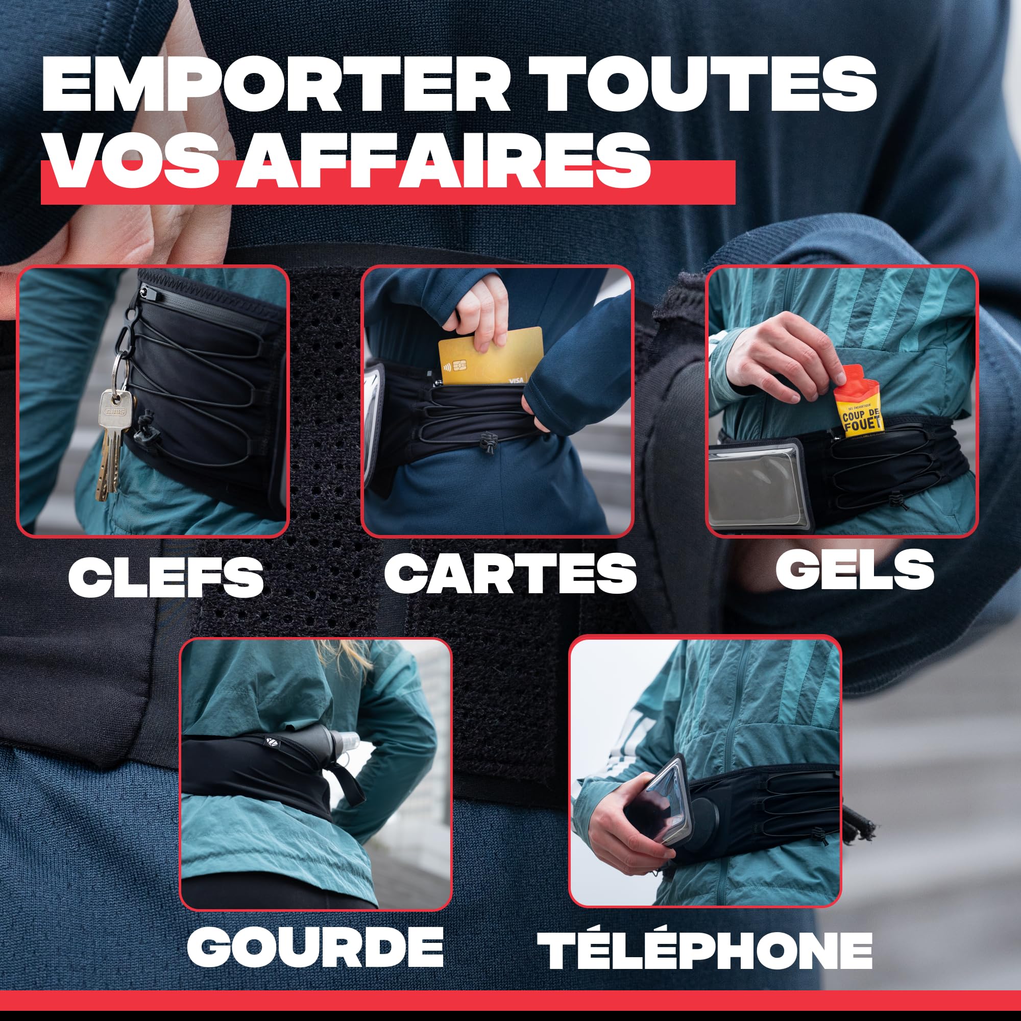 SHAPEHEART innovation française, Ceinture telephone sport universel pour running, course à pied, rando... Ceinture pour smartphone avec pochette magnétique détachable imperméable | Tous Smartphones | Serrage anti-remontée | Rangement Intelligent | Tactile