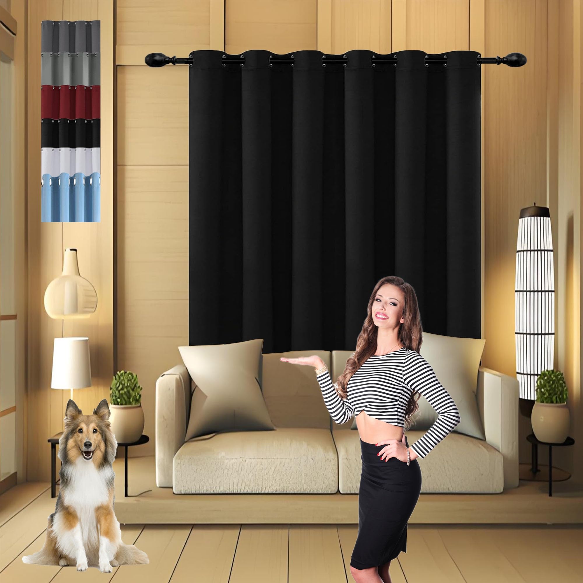 Verdunkelung Fenstervorhang 210 x 90 cm Doppellagige Thermovorhang Warm Thermovorhang mit Ösen Vorhänge mit Ösen für Schlafzimmer, Schwarz