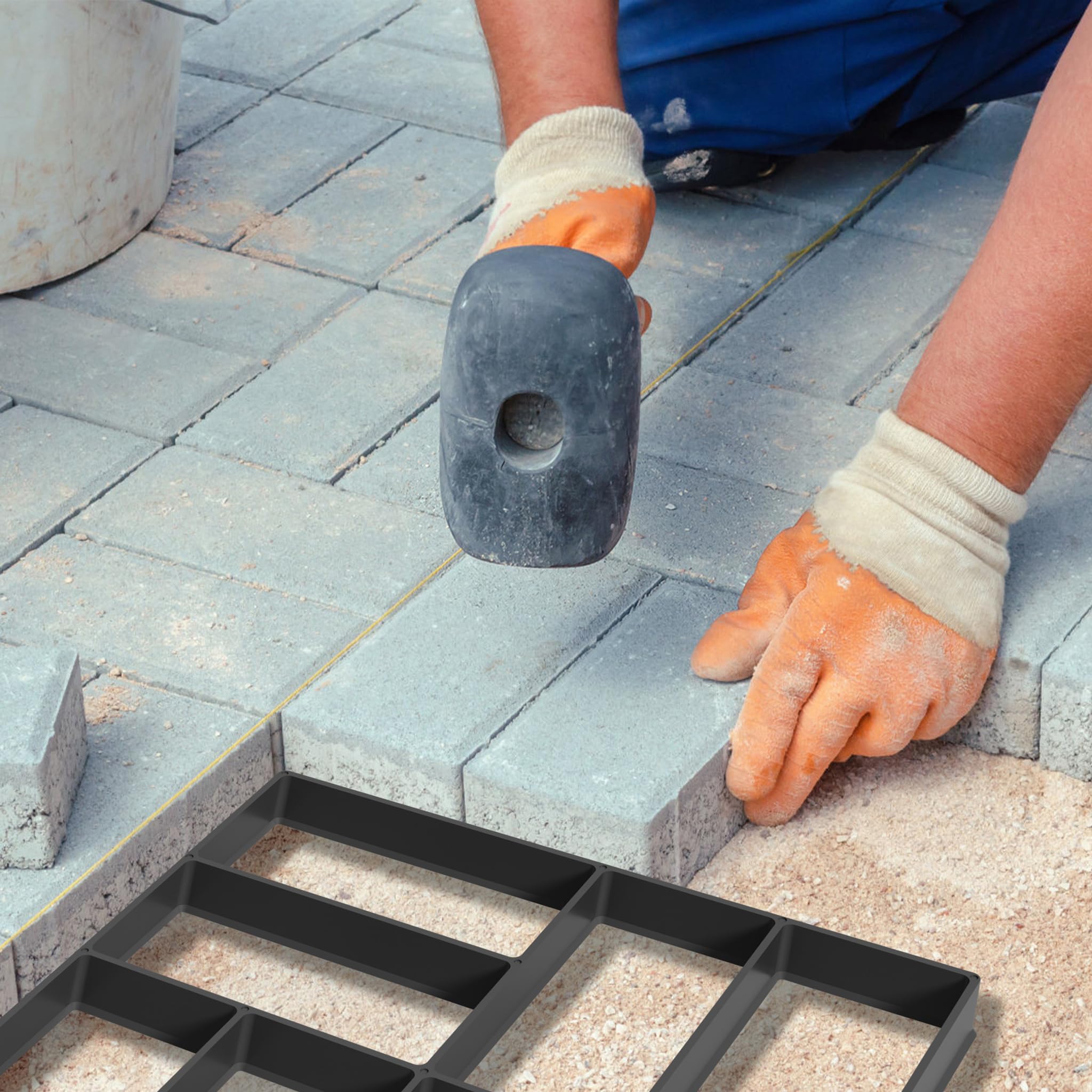 YRHome Molde de hormigón para jardín, plástico, para pavimento, jardín, piedras negras, piedras para pavimentar, molde de riego de hormigón, para aceras, jardín, césped, cuadrado, modelo 3 (8