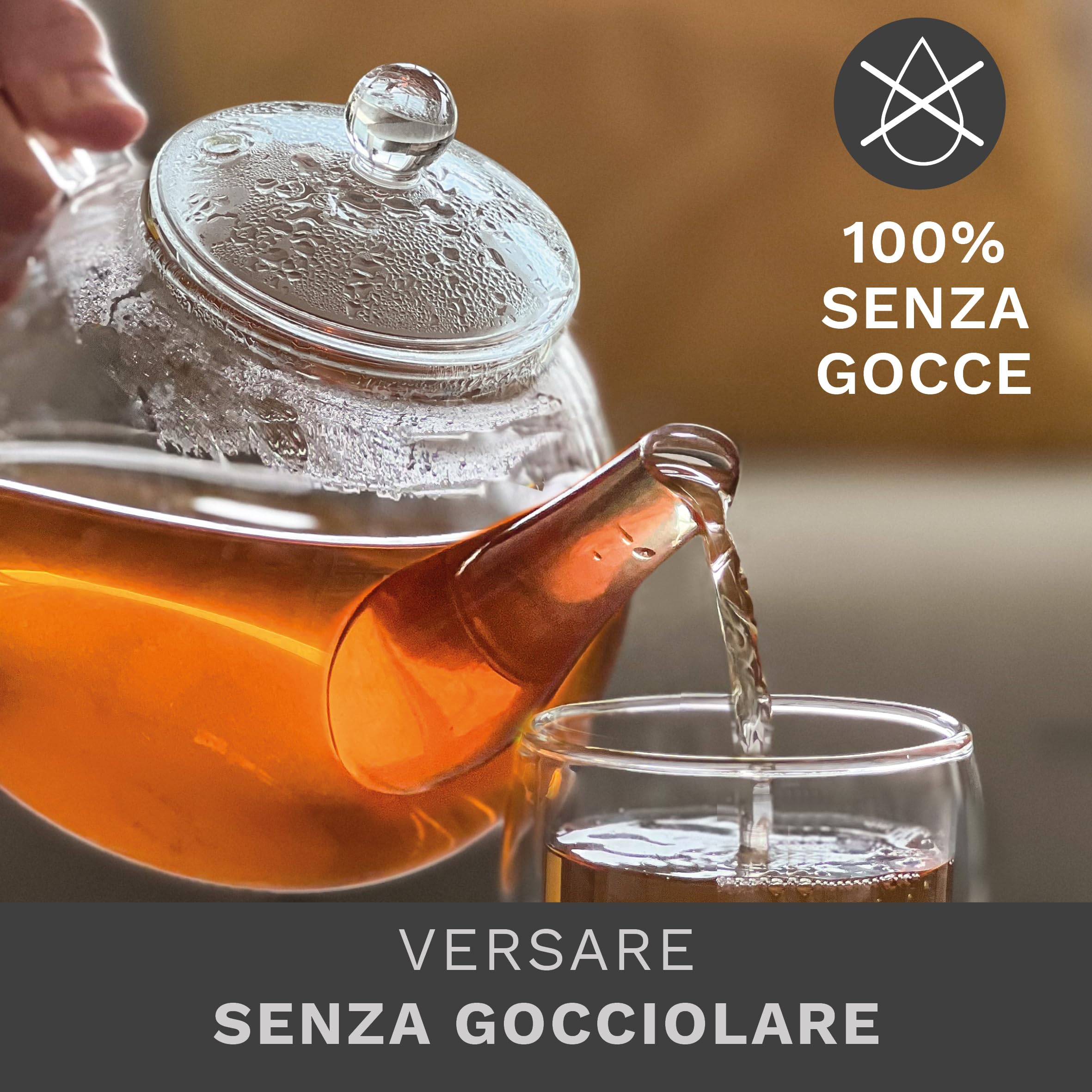 Creano Teiera in Vetro 1,2 L con Filtro e Copercio in Vetro Integrato Antigoccia Elegante Teiera Trasparente per Tè e Infusi Regalo Perfetto