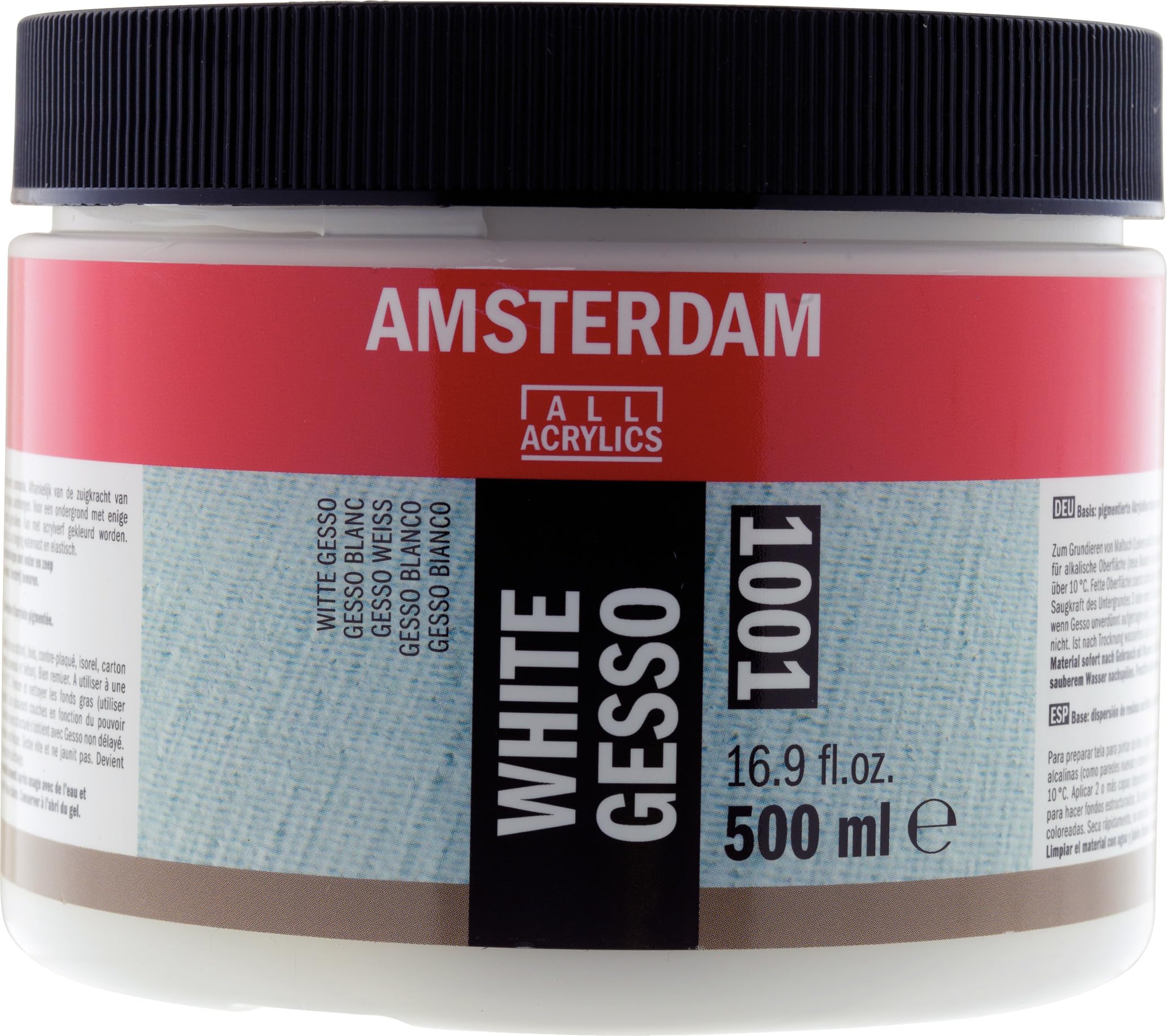 Amsterdam Primer - White Gesso 1001-500 ml Jar - Versatile Acrylic & Oil Paint Base - Absorbent Surface - Mixable & Waterproof - Ideal for Canvas, Wood, & More