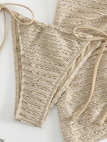 Miniatura 5 de GORGLITTER Traje de baño de 3 piezas para mujer, conjunto de bikini de triángulo halter con falda de playa