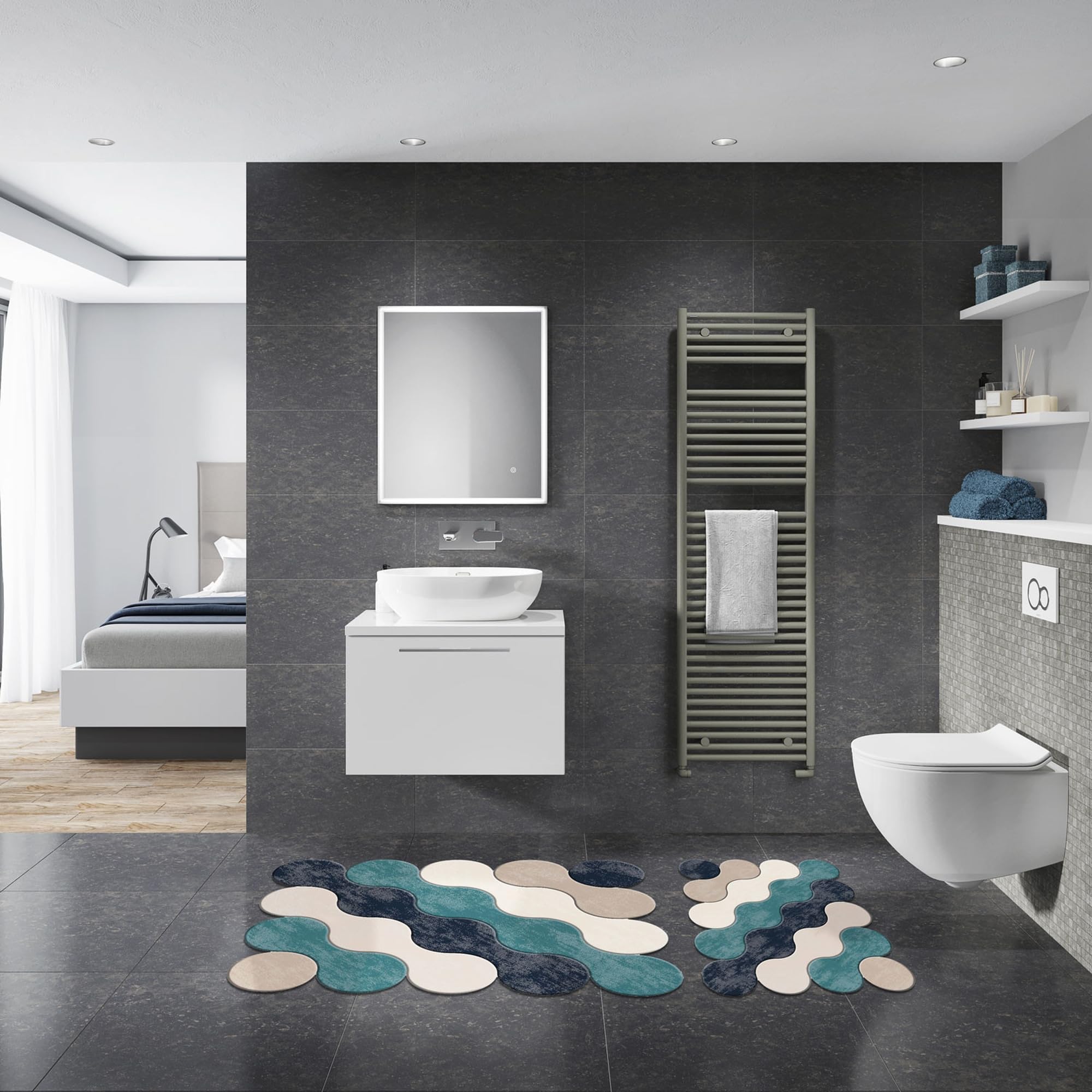 Set di tappetini da bagno (2 pezzi) blu
