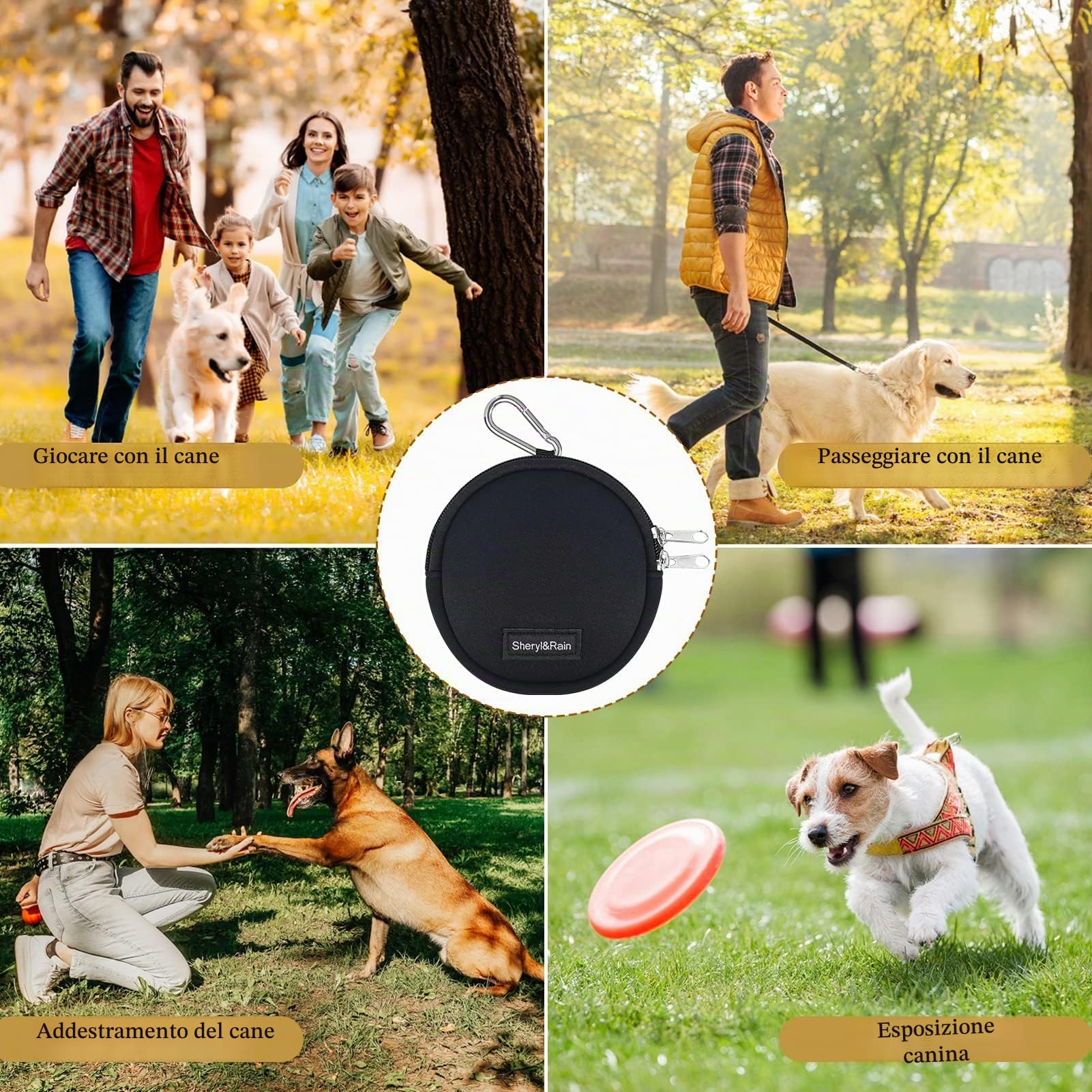 Sheryl&Rain Porta Crocchette per Cani Addestramento con Zip,Porta Premietti per Cani Piccoli,Mini Borsa Addestramento Cane,Sacchetto Addestramento Cane Nero con Moschettone per Viaggio O Uso Esterno