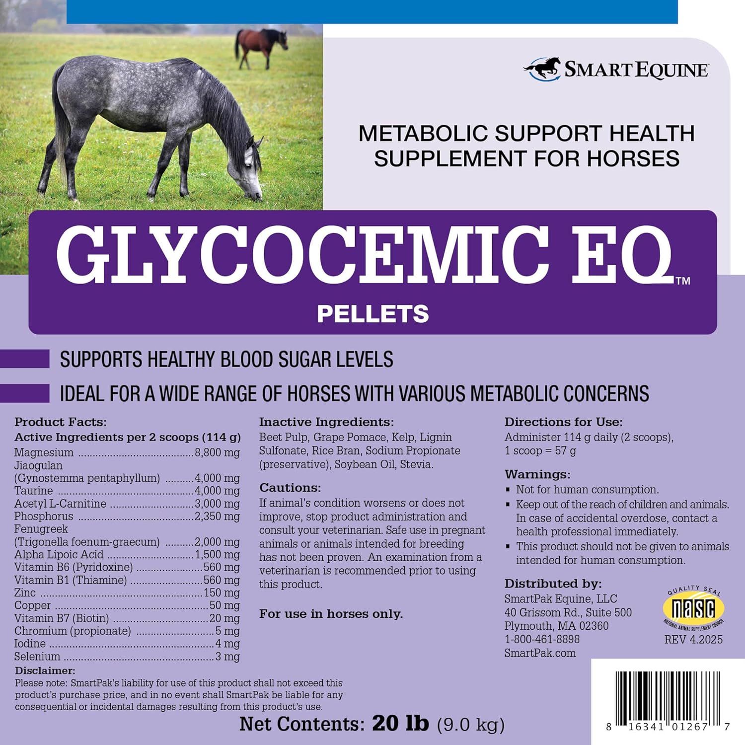 Glycocemic EQ Pellets | Equine Metabolic Support | for Thyroid Function and Healthy Weight Support | Taurine, Jiaogulan, and More | 20 lb Bucket