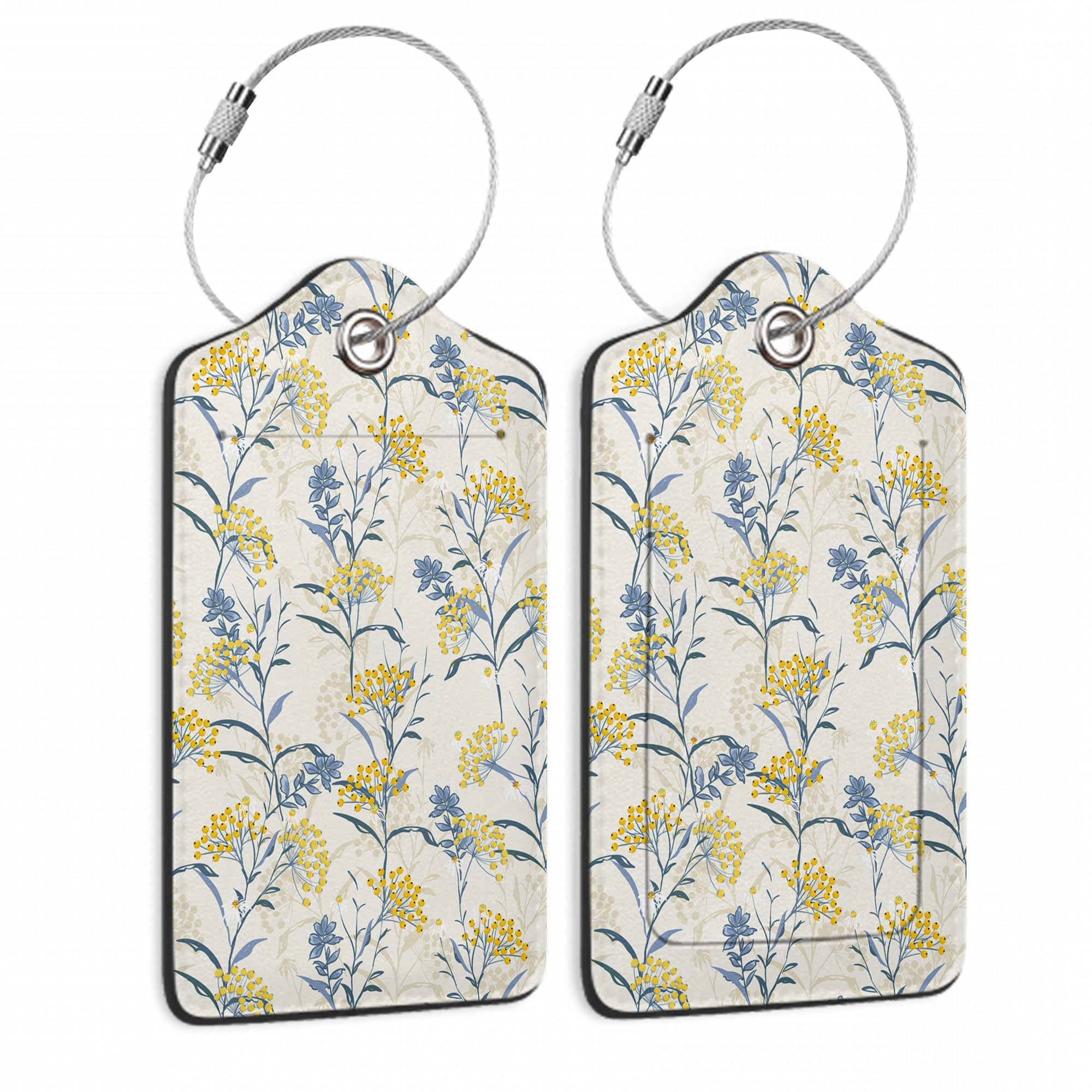 Luggage Tags for Suitcase,2 Pack Fall Floral Luggage Tag Yellow Berries Leaf PU Leather Privacy Cover ID Label with Stainless Steel Loop for Women Men Teens Travel