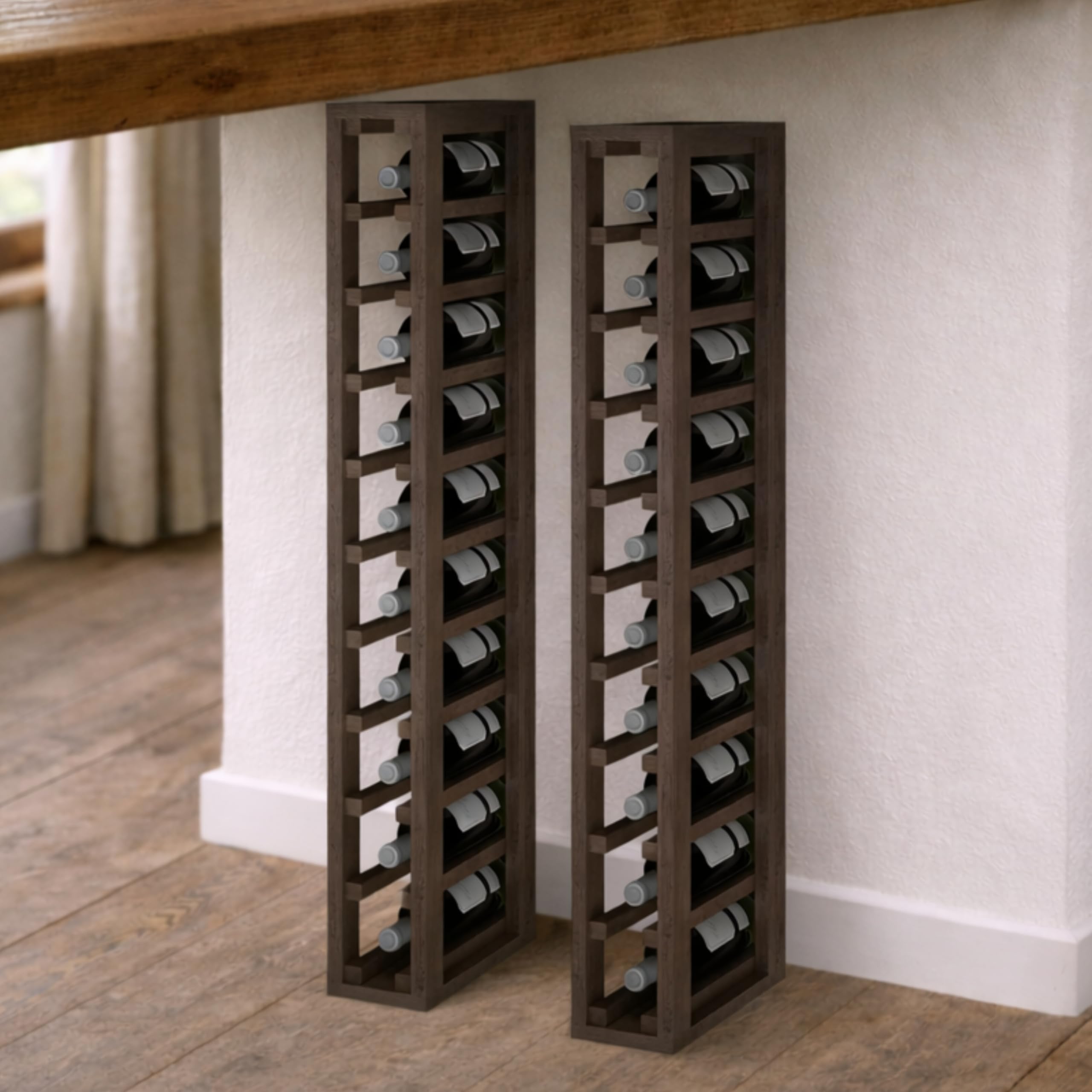 Weinregal Holz Kiefernholz 10 Flaschen - Dunkle Eiche | Weinregalmöbel, Weinregal schmal, Flaschenregal, Weinständer, Wine Rack 105x13x32 cm. Farbe Dunkle Eiche
