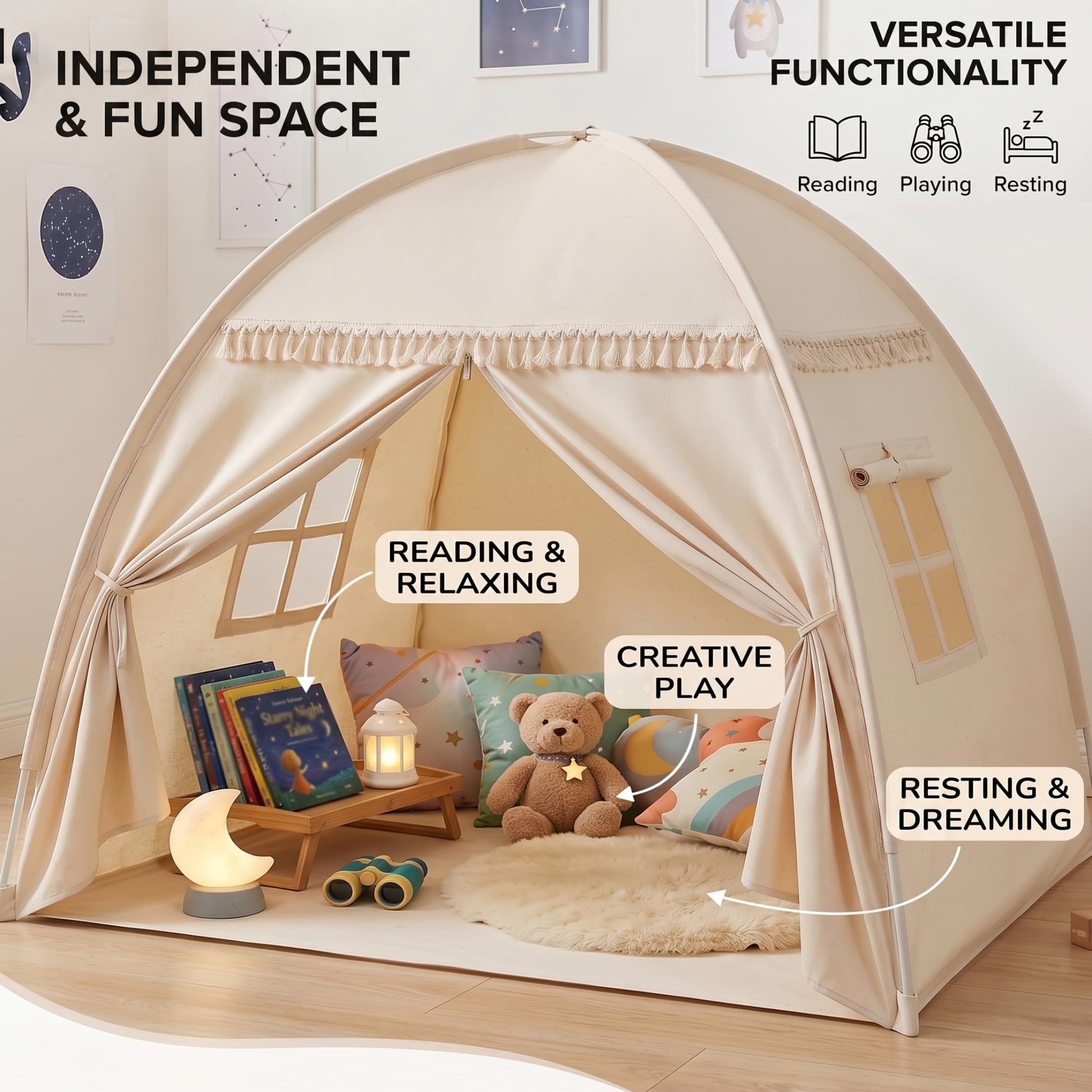 Tienda de Juegos Interior para niños con Cortina para Ventana y Puerta, casa de Juegos con Espacio Privado para niños pequeños, para y niñas