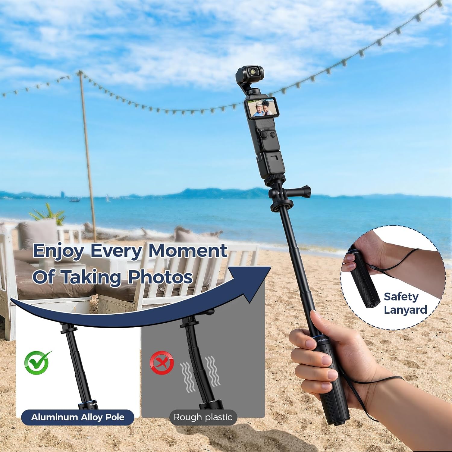 Action Camera Tripod, Selfie Stick Tripod for Gopro Camera, Universal 1/4" Screw Compatible with GoPro Max Hero DJI OSMO Action Camera, Portable Vlog Grip for Outdoor Sports Travel Recording