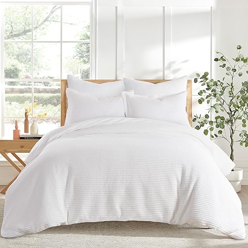Levtex Home - Juego de funda de edredón con diseño de nube de gofre - Funda de edredón King + dos fundas de almohada King - Tejido de gofre - Blanco