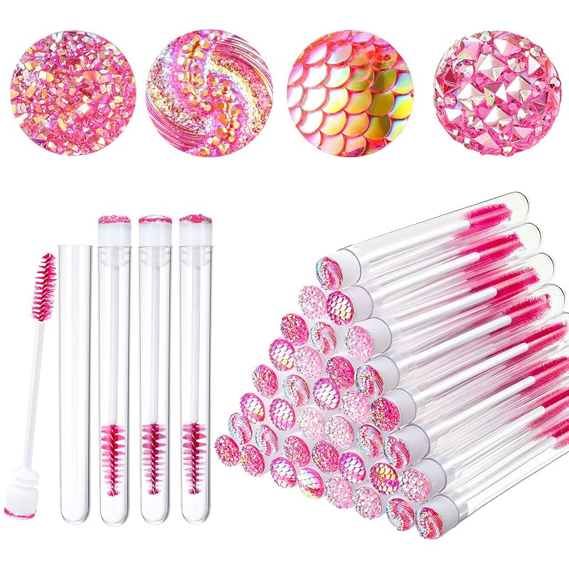 Maitys Conjunto com 80 Escovinhas para Cílios e Tubos Rosa com Tampa Decorada